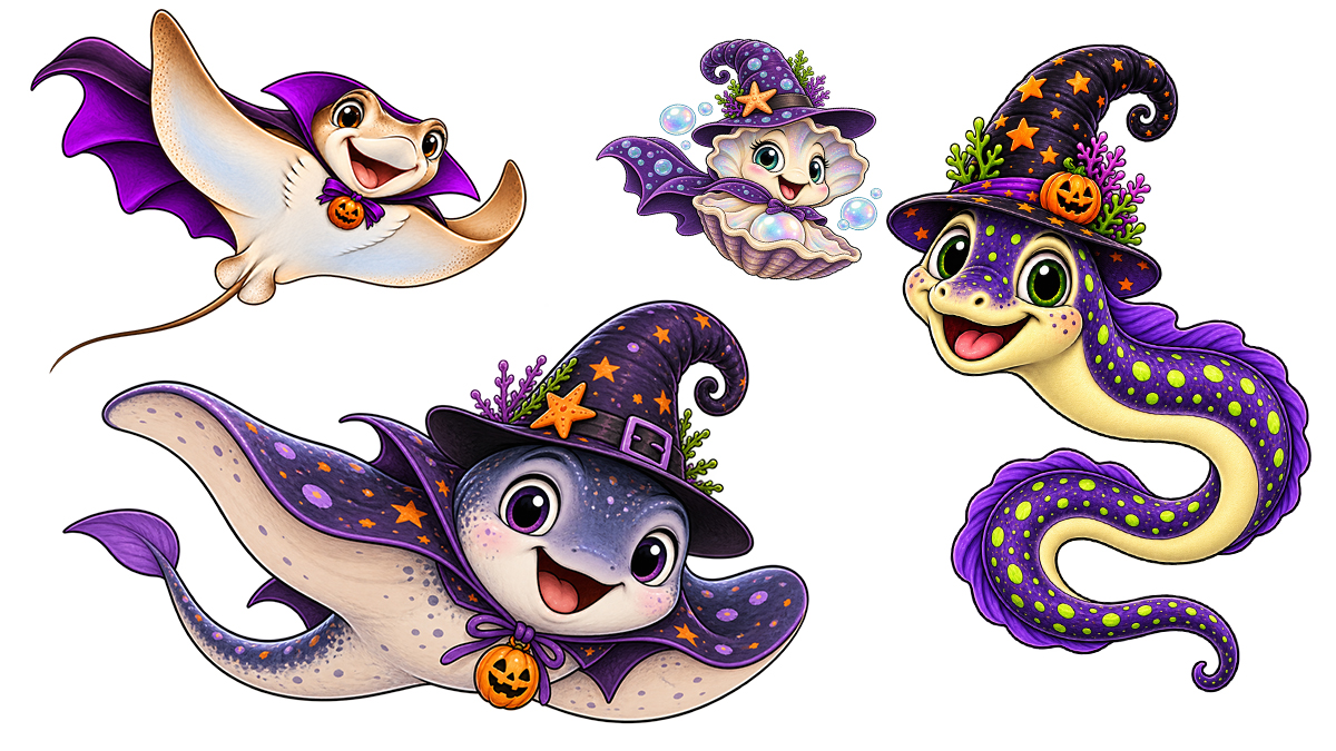 Happy Bubble Halloween marine-life character group