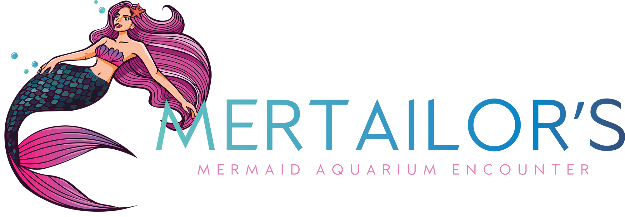 Full color horizontal Mertailor's Mermaid Aquarium Encounter logo