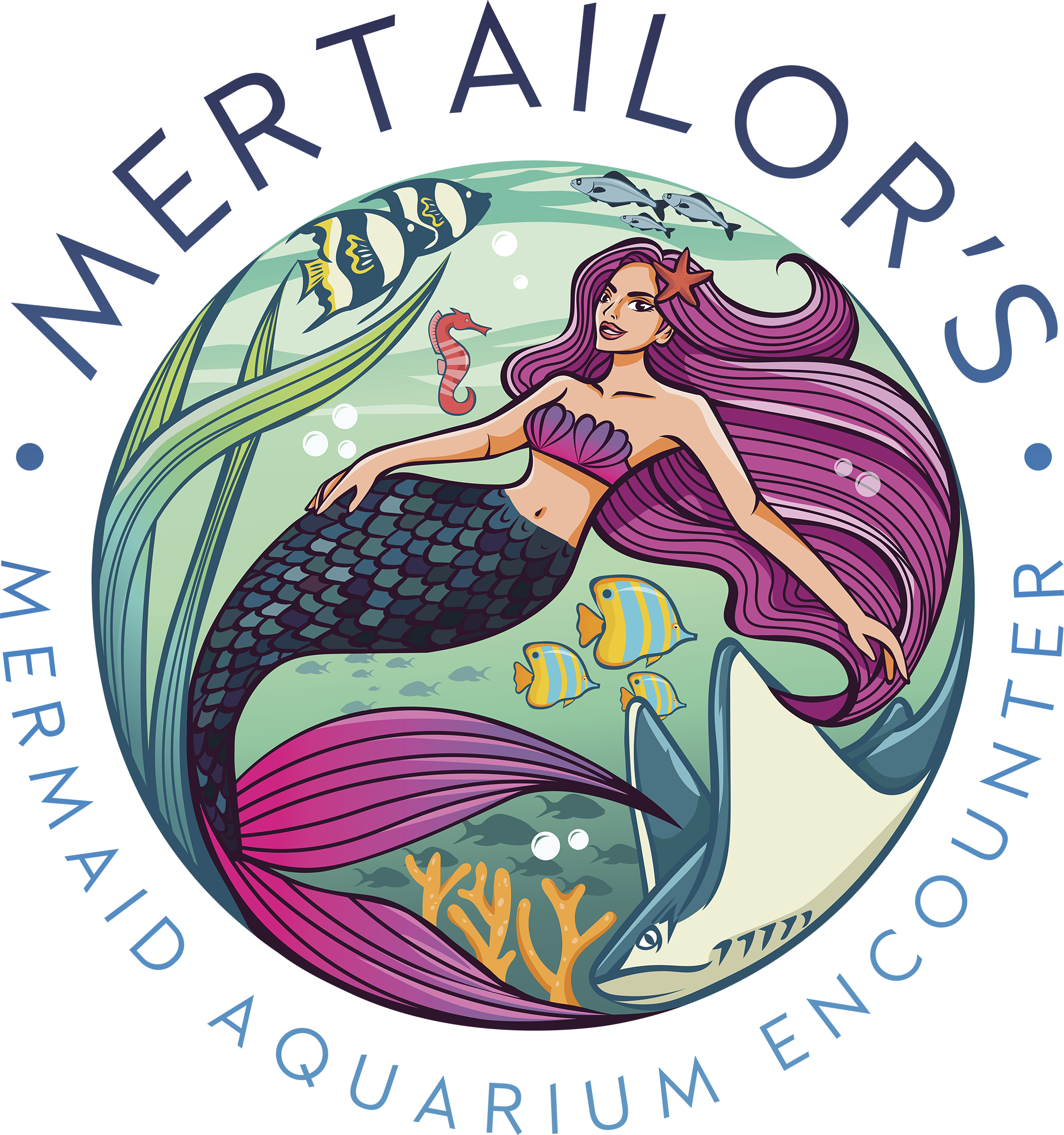 Illustrated badge logo for Mertailor's Mermaid Aquarium Encounter