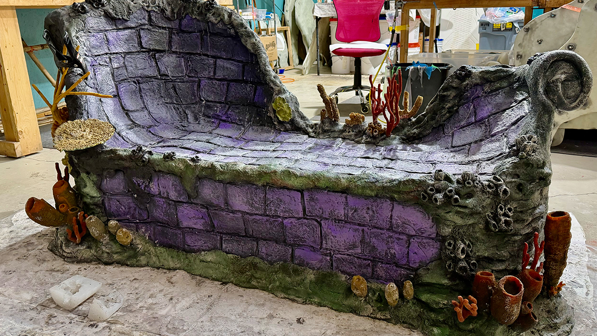 Hand-built underwater mermaid throne at Mertailor's Mermaid Aquarium Encounter